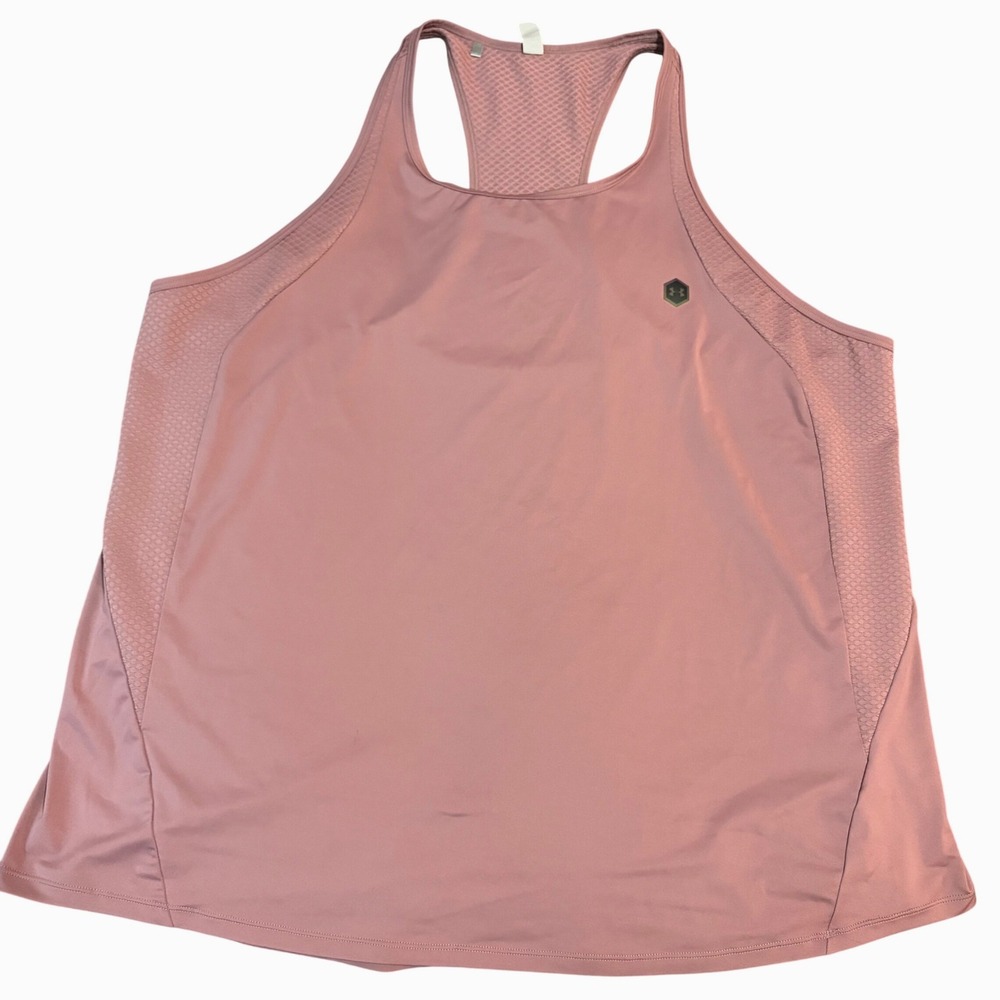 Under Armour Rush HeatGear Tank Top 2X Pink Mauve Racerback Athletic Shirt Gym